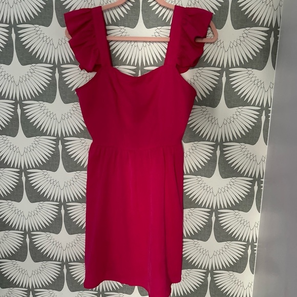 Hot Pink Simple Ruffle Tank Top Dress - Size: Small | Sun Dress - Picture 3 of 6